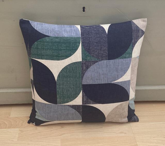 Reno Geometric Navy Blue Jade Ivory Linen Home Accessories Cushion Throw Cover/Sham Pillowcase - image 1