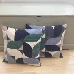 Reno Geometric Navy Blue Jade Ivory Linen Home Accessories Cushion Throw Cover/Sham Pillowcase - thumbnail 3