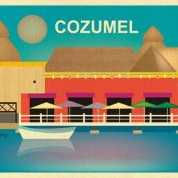 Cozumel Print, Mexico Art, Poster, Mexican Island Harbor Art - Style E8-O-Coz - thumbnail 2
