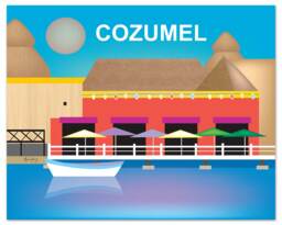 Cozumel Print, Mexico Art, Poster, Mexican Island Harbor Art - Style E8-O-Coz - thumbnail 1