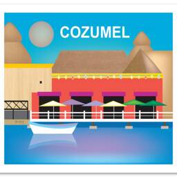 Cozumel Print, Mexico Art, Poster, Mexican Island Harbor Art - Style E8-O-Coz - thumbnail 3