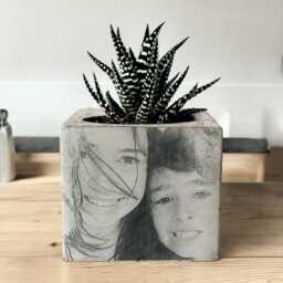 Custom Charcoal Portrait Concrete Planter Personalized Spring Home Decor For Grandma, Mothers Day Gifts Her - thumbnail 3