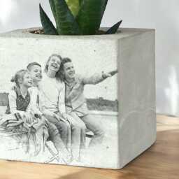 Custom Charcoal Portrait Concrete Planter Personalized Spring Home Decor For Grandma, Mothers Day Gifts Her - thumbnail 2