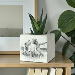 Custom Charcoal Portrait Concrete Planter Personalized Photo Home Decor, Fathers Day Gift