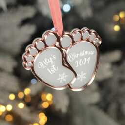 Personalised Baby's 1st Christmas Cute Feet 3D Frost & Mirror Acrylic Decoration Bauble - thumbnail 2