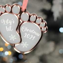 Personalised Baby's 1st Christmas Cute Feet 3D Frost & Mirror Acrylic Decoration Bauble - thumbnail 3