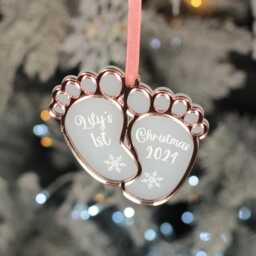 Personalised Baby's 1st Christmas Cute Feet 3D Frost & Mirror Acrylic Decoration Bauble