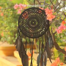 Sale Bali Dream Catcher Wall Hanging, Boho, Bohemian, Crochet, Knit, Boho Catcher, Gift Ideas, Christmas Gift, Halloween - Black Color - thumbnail 2