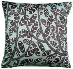 Art Deco Leaves Velvet Cushion Cover Botanical Print Pillow - thumbnail 1