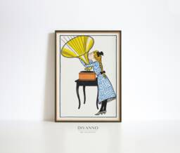 Music Girl Wall Art, Caruso Vinyl Poster By Moriz Jung, 19Th Century Art, Art Deco Canvas, Cozy Home Decor, Giclee Print, Lover Gift - thumbnail 1