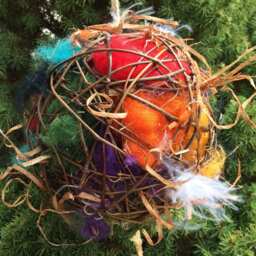 Rainbow Bird Nesting Ball - Natural Wool Feeder, 6 Inch - thumbnail 3