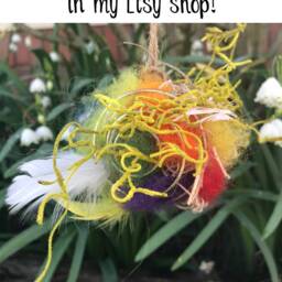Rainbow Bird Nesting Ball - Natural Wool Feeder, 6 Inch - thumbnail 4