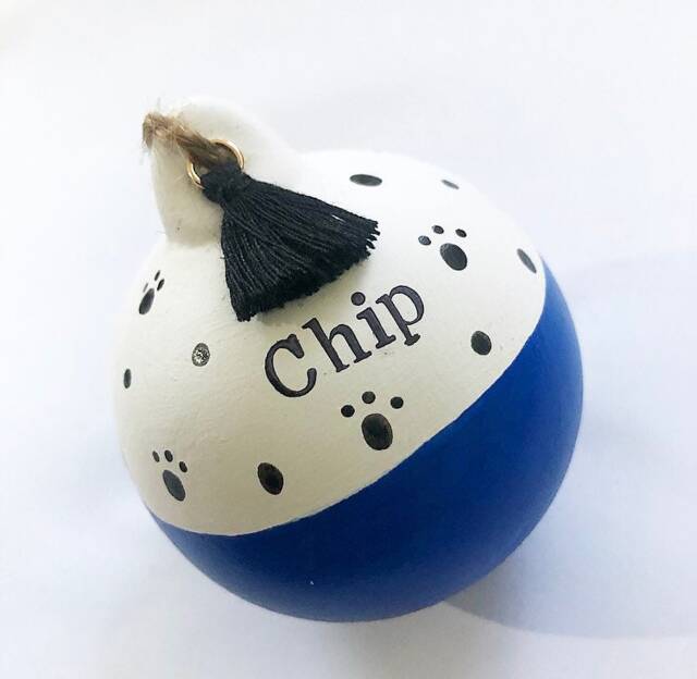 Hand Painted Personalised Pet Dog Ceramic Bauble, Tassel Dalmatian Christmas Tree Decor