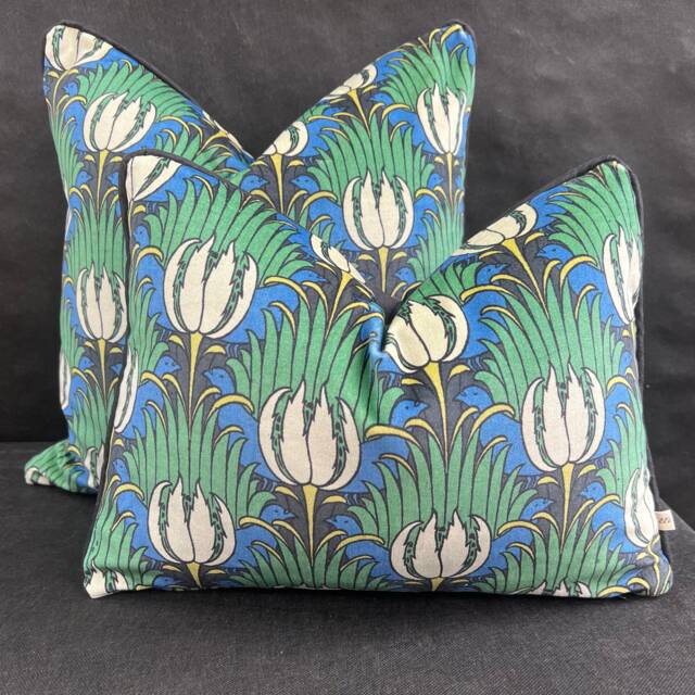Sanderson Luxury Designer Tulip & Bird Blue Green Black Cushion Pillow Throw Cover - image 1