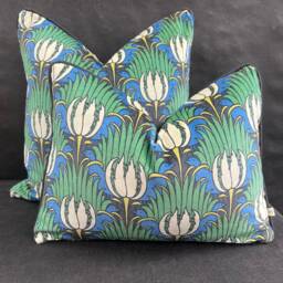 Sanderson Luxury Designer Tulip & Bird Blue Green Black Cushion Pillow Throw Cover - thumbnail 1