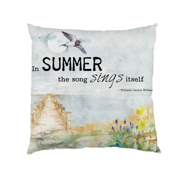 In Summer The Song Sings Itself Typograhy Inspirational Quote Cushion Case Covers, Velvet Textile With Or Without Inner