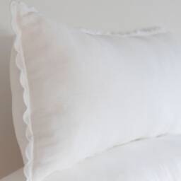 White Lumbar Linen Scalloped Edge Pillow Cover - 12x28'' Or 12x36'' Size - thumbnail 2