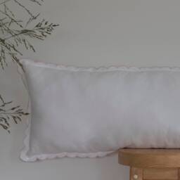 White Lumbar Linen Scalloped Edge Pillow Cover - 12x28'' Or 12x36'' Size - thumbnail 3