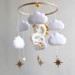 Dragon Baby Mobile - Felt Crib With Clouds & Stars Fantasy Nursery Decor Handmade Shower Gift - thumbnail 2