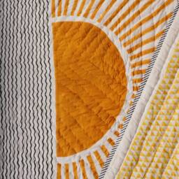 Block-Printed Cotton Quilt Reversible Sun & Starry Night Bedding Set, Queen/King Twin Sizes Available, Yellow & Blue Comforter Set - thumbnail 2