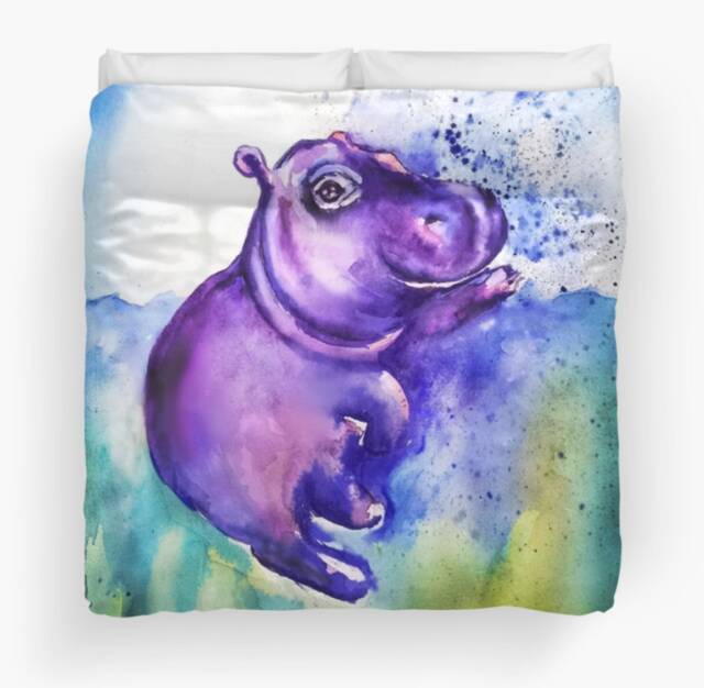 Hippo Duvet Cover Baby Comforter Safari Nursery Bedding Animal Decor Hippo Kids Room Dorm Girl Gift For Tween Wild - image 1