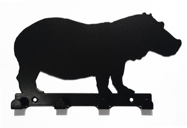 Hippo Silhouette Key Hook Rack - Metal Wall Art