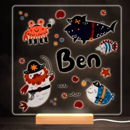 Cute Pirates Colourful Square Personalised Gift Warm White Led Lamp Night Light - Bedroom - thumbnail 1