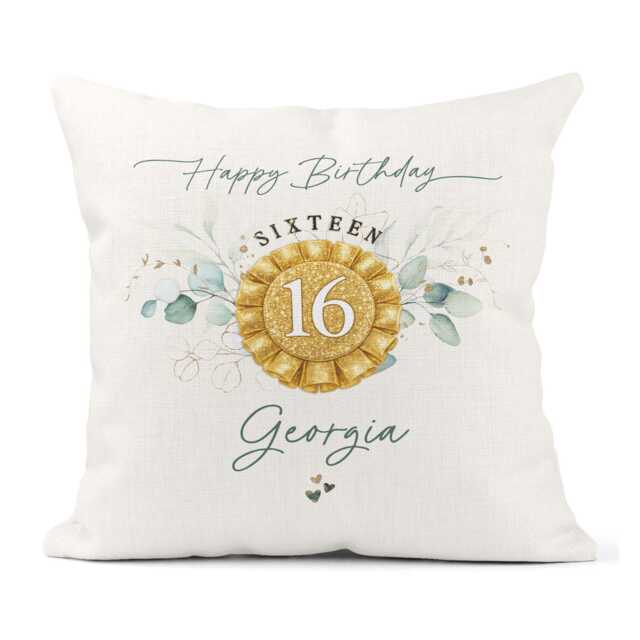 Personalised 16Th Birthday Cushion - Eucalyptus Teenager, Daughter, Niece, Granddaughter Gift - image 1