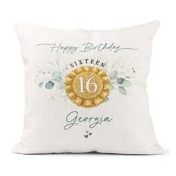 Personalised 16Th Birthday Cushion - Eucalyptus Teenager, Daughter, Niece, Granddaughter Gift - thumbnail 1