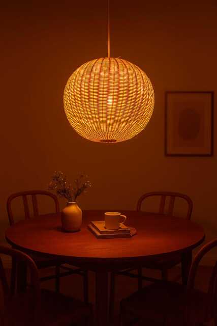 Handwoven Rattan Pendant Light, Natural Lampshade, Globe Ceiling 3 Options - image 1