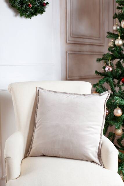 Beige Velvet Pillow Cover, Gray Cushion Cover - image 1