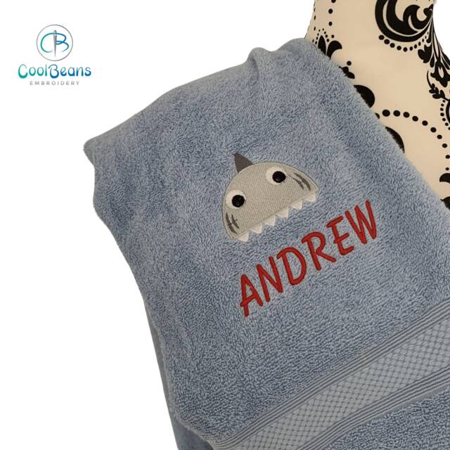 Shark Head Towel - Personalised Face Cloth/Hand Bath = Embroidered - image 1