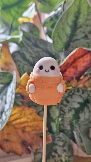 Woolly Jumper Ghost - Cute Halloween Decor, Handmade Clay Figurine, Keychain, Charm, Plant Pot Accessory, Trinket Shelf, Cosy Season - image 1