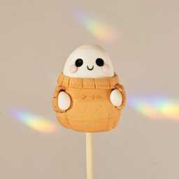 Woolly Jumper Ghost - Cute Halloween Decor, Handmade Clay Figurine, Keychain, Charm, Plant Pot Accessory, Trinket Shelf, Cosy Season - thumbnail 3