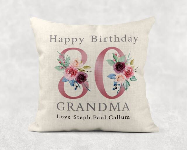 Personalised Floral Birthday Pillow Country Linen Cushion For Grandma - image 1