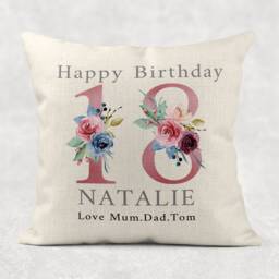 Personalised Floral Birthday Pillow Country Linen Cushion For Grandma - thumbnail 3