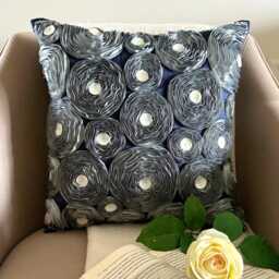 "Art Silk Ribbon Embroidered Gray Rose Decorative Pillow Sham, 24""x24""/26""x26"