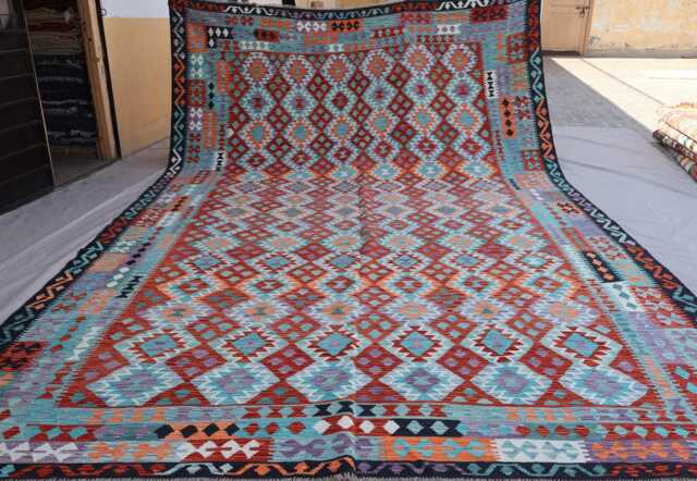 10x16 Oversized Area Rug, Afghan Hand Woven Boho Large Wool Living Room Bedroom Dining Table Carpet, Flatweave Kilim Rug - image 1