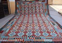 10x16 Oversized Area Rug, Afghan Hand Woven Boho Large Wool Living Room Bedroom Dining Table Carpet, Flatweave Kilim Rug - thumbnail 1