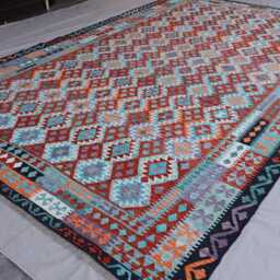 10x16 Oversized Area Rug, Afghan Hand Woven Boho Large Wool Living Room Bedroom Dining Table Carpet, Flatweave Kilim Rug - thumbnail 2