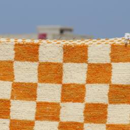 Yellow & White Checkered Moroccan Wool Rug Handmade Boujad Carpet - thumbnail 4
