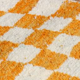 Yellow & White Checkered Moroccan Wool Rug Handmade Boujad Carpet - thumbnail 3