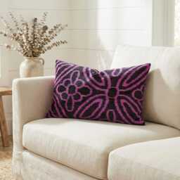 Handwoven Silk Velvet Ikat Pillow Uzbeki Lumbar Cushion