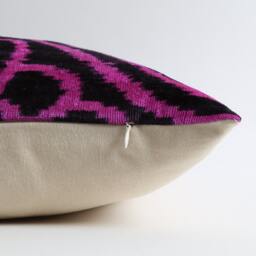 Handwoven Silk Velvet Ikat Pillow Uzbeki Lumbar Cushion - thumbnail 4