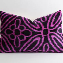 Handwoven Silk Velvet Ikat Pillow Uzbeki Lumbar Cushion - thumbnail 3