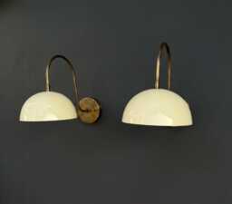 Mid Century Modern Wall Sconce Dome Shade Brass Scandinavian Minimalist Lighting Fixture Bedroom Living Room Light Vintage Bedside Lamp - thumbnail 1