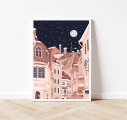 Tallinn Winter Scene Art Print Snowy Estonia Illustration - thumbnail 1