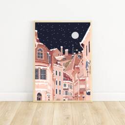 Tallinn Winter Scene Art Print Snowy Estonia Illustration - thumbnail 2
