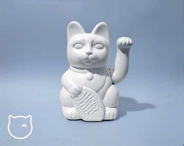 White Lucky Cat Hand Painted Maneki Neko - 7 Inch - image 1