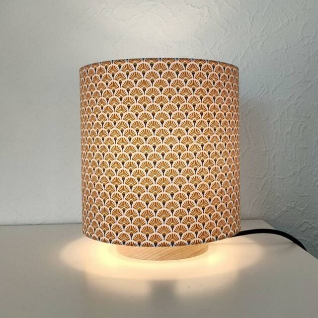 Table Lamp With A Contemporary Art Deco Tubular Base, Upholstered in Printed Cotton Fabric - Yellow, Pink, Red, Blue, Lilac, Grey, Black - image 1